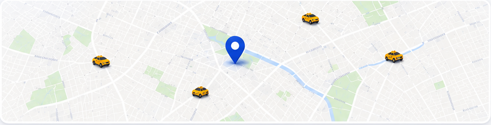 Mapa do painel de operações exibindo táxis disponíveis